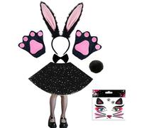 Limtula Orecchie coniglio Fascia per capelli Colletto Papillon Polsini coniglietto per Halloween Cosplay Party Coniglietti pasquali Set costumi per donne Accessori per costumi da donna
