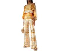 Limtula Set da 2 Top casual con spalle scoperte scavate e pantaloni lunghi 2023 Abito da pendolarismo primaverile Abiti con stampa ampia Top con spalle scoperte scavate alla con pantaloni lunghi