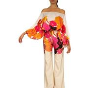 Limtula Set da 2 Top casual con spalle scoperte scavate e pantaloni lunghi 2023 Abito da pendolarismo primaverile Abiti con stampa ampia Top con spalle scoperte scavate alla con pantaloni lunghi