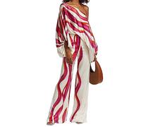 Limtula Set da 2 Top casual con spalle scoperte scavate e pantaloni lunghi 2023 Abito da pendolarismo primaverile Abiti con stampa ampia Top con spalle scoperte scavate alla con pantaloni lunghi