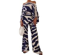 Limtula Set da 2 Top casual con spalle scoperte scavate e pantaloni lunghi 2023 Abito da pendolarismo primaverile Abiti con stampa ampia Top con spalle scoperte scavate alla con pantaloni lunghi