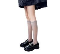 Limtula Solido Colore Trasparente Sopra Il Vitello Calze Lunghe Per Le Donne Studente Giapponese Sottile Seta Calze Al Ginocchio Vedere Attraverso Calze di Seta, grigio, Taglia unica