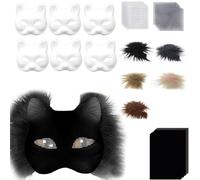 Limtula Volpi Gatti Maschera Kit maschera con pellicce, adesivi e rete per occhi Fai da te Base grezza per dipingere la rete per occhi del costume