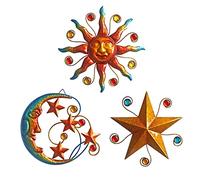 Limygus Decorazione da parete celeste, scultura da parete in metallo, sagoma decorativa da parete, decorazione da parete con sole, luna e stella, set da 3