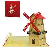 LIN - Pop Up 3D Biglietto d'auguri, Mulino a vento, (#185)