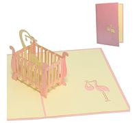 LIN - Pop Up 3D Biglietto di auguri per la nascita di una bambina, Lettino, (#98)