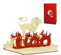 LIN - Pop Up 3D Biglietto di auguri per un compleanno, Segno zodiacale leone, (#200)