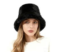 Lina & Lily Cappello da Pescatore Donna Uomo in Pelliccia Sintetica (Nero)