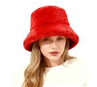 Lina & Lily Cappello da Pescatore Donna Uomo in Pelliccia Sintetica (Rosso)