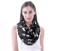 Lina & Lily Sciarpa Infinity Snood da Donna con Stampa Zampe di Cane e Gatto Leggera, Nero , Etichettalia unica
