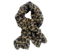 Lina & Lily, sciarpa invernale da donna, in pelliccia sintetica, con volant elastici, scaldacollo, Marrone leopardato., Taglia unica