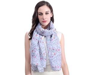 Lina & Lily sciarpa stola donna con stampa uccelli robin (Azzurro)