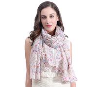 Lina & Lily sciarpa stola donna con stampa uccelli robin (Beige)