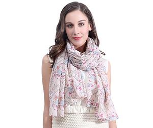 Lina & Lily sciarpa stola donna con stampa uccelli robin (Beige)