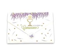LINA OFFICINE GRAFICHE CREATIVE 90-553 Biglietto Auguri Comunione Bambina Portasoldi - con Etichetta Chiudi Busta, 11 x 16 cm (Lavanda-Bambina)