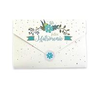 LINA OFFICINE GRAFICHE CREATIVE 96-251 Biglietto Auguri Matrimonio Portasoldi, Busta Interna per Regalo Sposi inclusa - con Etichetta Chiudi Busta, 11 x 16 cm, blu fiore
