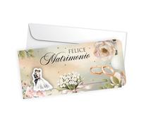 LINA OFFICINE GRAFICHE CREATIVE Biglietto Matrimonio Scorrevole con Busta, Design Floreale con Anelli, 22 x 10,5 cm