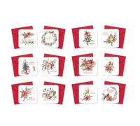 LINA OFFICINE GRAFICHE CREATIVE Confezione da 12 Mini Bigliettini di Auguri Natalizi con Buste Rosse, 8 x 8 cm