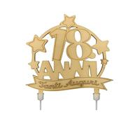 LINA OFFICINE GRAFICHE CREATIVE Decorazione Torta in Legno, Tanti Auguri 18 Anni, 18x15 cm, Oro con Supporti