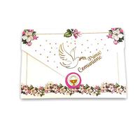 LINA OFFICINE GRAFICHE CREATIVE HBGFTBqcb Biglietto Auguri Comunione Bambina Portasoldi - con Etichetta Chiudi Busta, 11 x 16 cm (Colomba Bambina)