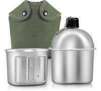 LinaLife Borraccia militare in alluminio da 1 qt, con copertura in nylon, per escursionismo, portatile, in acciaio inox, con tazza, borsa verde, per sport all'aperto, campeggio, escursionismo, viaggi