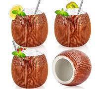 Tazza in ceramica di cocco Tiki Set di 4 bicchieri da cocktail per regali tazze e tazze collezioni Capodanno decorazione Tiki Mug (520ml/18oz)