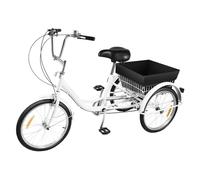 Linanty Triciclo da 20 pollici con cestino, triciclo regolabile a 8 marce, portata 110 kg, bicicletta con doppio freno per sport all'aria aperta, colore: bianco