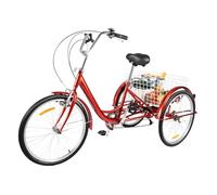 Linanty Triciclo da 24 pollici per adulti a 6 marce, 3 ruote per adulti con cestino della spesa e illuminazione a LED, portata di 120 kg per sport all'aria aperta, colore: rosso