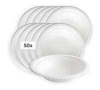 Linario Il set di stoviglie sostenibile, ecologico usa e getta in bagassa, compostabili e senza plastica dal Linario, 25 forchette, coltelli, piatti e tazze (MSSOUPS)