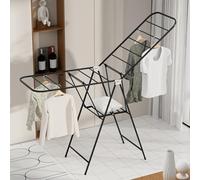 LINASHI Stendibiancheria resistente, stendibiancheria da 180,3 cm con ruote, grande supporto pieghevole per vestiti con scarpiera, extra large a 3 strati, nero