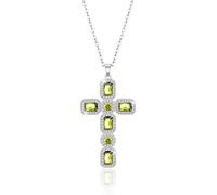 Linawe Catenina in argento, collana a catena trasversale da donna, peridoto verde, pietra portafortuna, ciondolo in cristallo, argento, catena con ciondolo a croce
