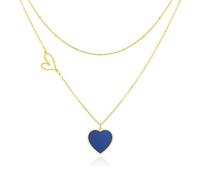 Linawe Collana a cuore blu da donna, gioielli in acciaio inossidabile con catena in oro, set di catene a strati placcate in oro, catena in oro con ciondolo
