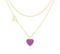 Linawe Collana a Cuore in Oro, Collana con Ciondolo a Cuore da Donna, Gioielli con Ciondolo Viola Placcato in Oro, Ciondolo con Catena in Acciaio Inossidabile