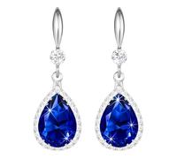 Linawe Gioielli Orecchini in argento con zaffiro blu reale e cristallo con diamanti - Pendenti con fiocco in pietra blu - Alla moda