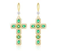 Linawe Orecchini a croce, in oro verde, da appendere, in moissanite, pietre portafortuna, strass, gioielli alla moda, orecchini da donna con pendenti a croce placcati in oro
