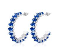 Linawe Orecchini blu zaffiro, orecchini a cerchio in argento, orecchini da donna con fossili, orecchini grandi in acciaio inossidabile, gioielli di moda, orecchini pendenti ipoallergenici con pietra