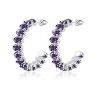 Linawe Orecchini in argento con ametista viola, orecchini fossili da appendere in argento, orecchini a cerchio grandi, orecchini in acciaio inossidabile da donna, gioielli di moda, ipoallergenici