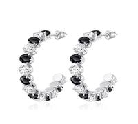 Linawe Orecchini pendenti in argento nero, orecchini grandi, da donna in acciaio inossidabile, ipoallergenici con pietra, gioielli alla moda, oro bianco, orecchini a cerchio in argento, senza nichel