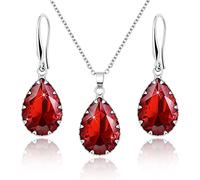 Linawe Set di orecchini in argento, set di gioielli da donna, orecchini pendenti gioielli rossi, orecchini da donna rossi, set di gioielli con collana con ciondolo, set di orecchini in bigiotteria
