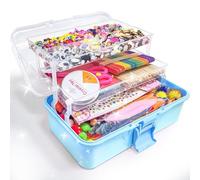LINAYE Kit Lavoretti Creativi per Bambini 3000+ Pezzi con Scatola di Archiviazione - Include Pompon, Scovolini, Carte Decorative, Materiale per Scrapbooking - Regalo per Bambini 4-10 Anni (blu)
