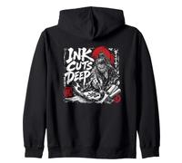 L'inchiostro Taglia Deep Samurai Calligraphy Warrior Felpa con Cappuccio