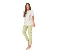 Linclalor Pigiama Donna Estivo in Cotone con Stampa Floreale e Pantalone Lungo Verde