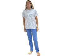Linclalor Pigiama donna in puro cotone manica corta pantalone lungo aperto davanti art. 75094-60, Celeste