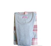Linclalor Pigiama Donna Interlock Cotone Invernale Serafino e Aperto avanti (IT, Numero, 50, Regular, Regular, Rosa Grigio)