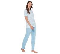 Linclalor Pigiama donna manica corta pantalone lungo puro cotone art. 74461-42, Celeste