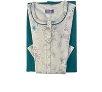 Linclalor Pigiama Pantalone Lungo Manica Lunga Serafino Interlock Stampato 100% Cotone (Argento-Ottanio, 52)