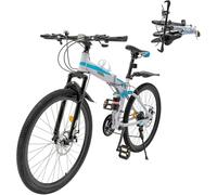 LINCYS Mountain bike pieghevole a 21 velocità con doppio freno a disco e sospensioni, capacità di carico 100 kg, sedile regolabile per pendolarismo, fitness fuoristrada e viaggi avventurosi