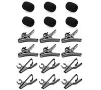 Lind Kitchen Set di 6 fermacravatta in metallo per microfono Lavalier + 22 x 15 x 6 mm coperture in schiuma per microfono da bavero + clip in plastica per microfono Lav, nero