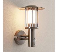 Lindby applique da esterni LED Gregory, sensore, acciaio inox, IP44 LINDBY
