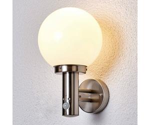 Lindby applique da esterno Nada, acciaio inox, vetro, sensore, E27 LINDBY
